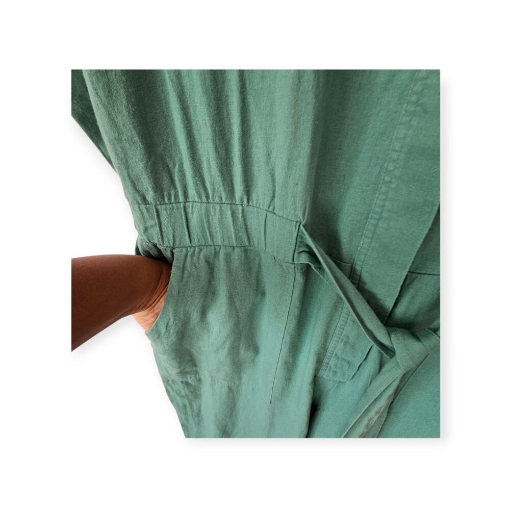 Universal Thread Womens Short Sleeve Linen Blend Jumpsuit Green Size 16 - Picture 3 of 4